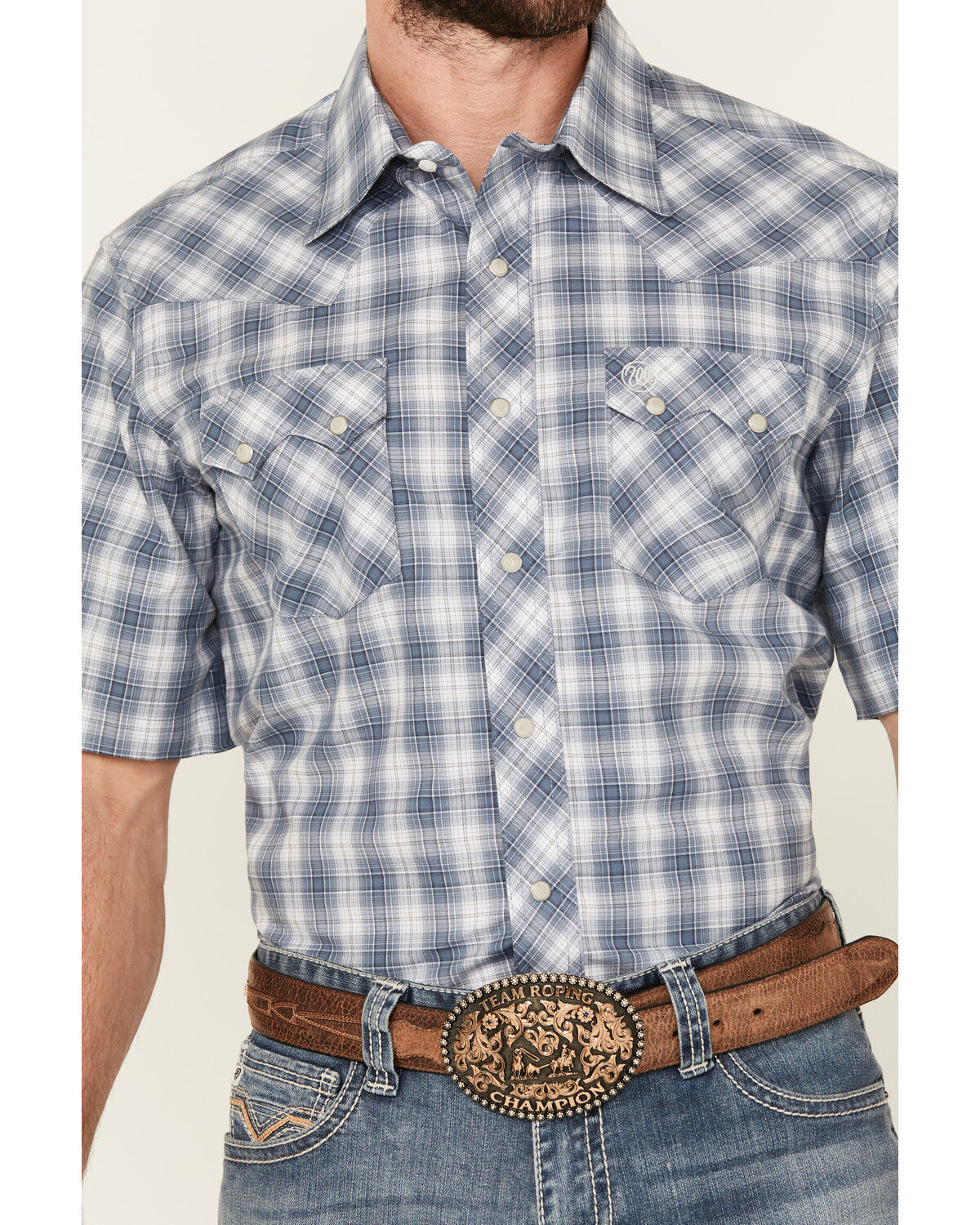 Image #3 - Wrangler Retro Men's Plaid Print Long Sleeve Snap Western Shirt, Blue, hi-res