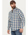 Image #2 - Brothers and Sons Men's Woodward Plaid Print Long Sleeve Button-Down Western Shirt, Dark Blue, hi-res