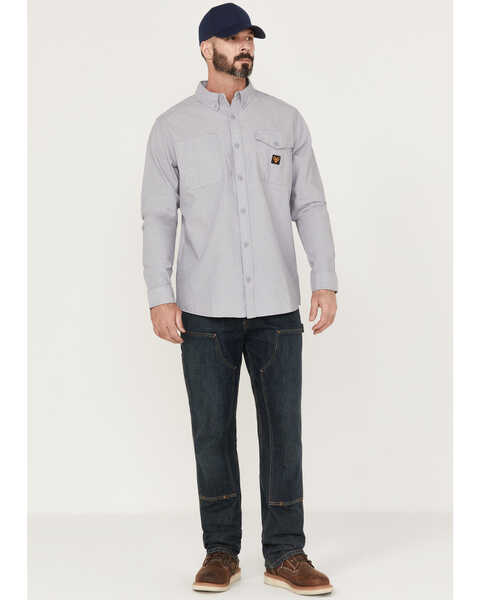 Image #2 - Hawx Men's Chambray Sun Protection Solid Long Sleeve Button-Down Western Shirt - Tall , Grey, hi-res