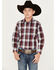 Image #1 - Roper Boys' Plaid Print Long Sleeve Pearl Snap Western Shirt, Wine, hi-res