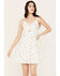 Image #1 - Wild Moss Women's Knot Front Print Mini Dress, White, hi-res