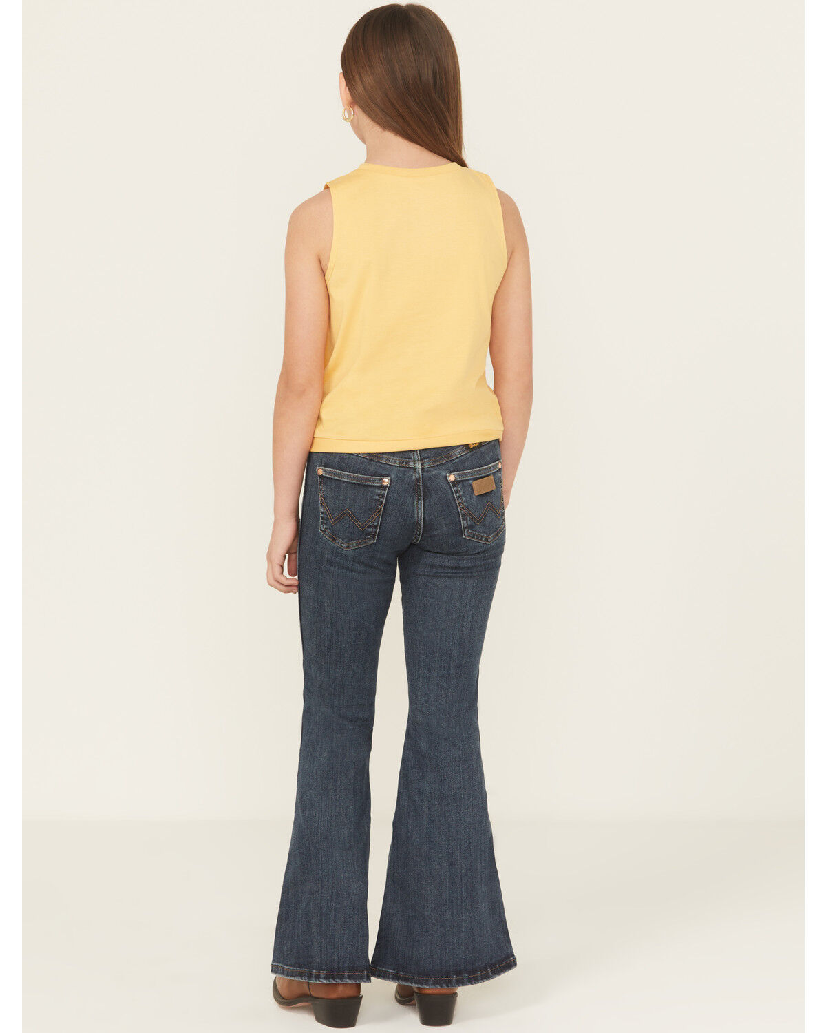 Image #3 - Wrangler X Lainey Wilson Girls' Dark Wash Bell Bottom Flare Stretch Denim Jeans, Blue, hi-res