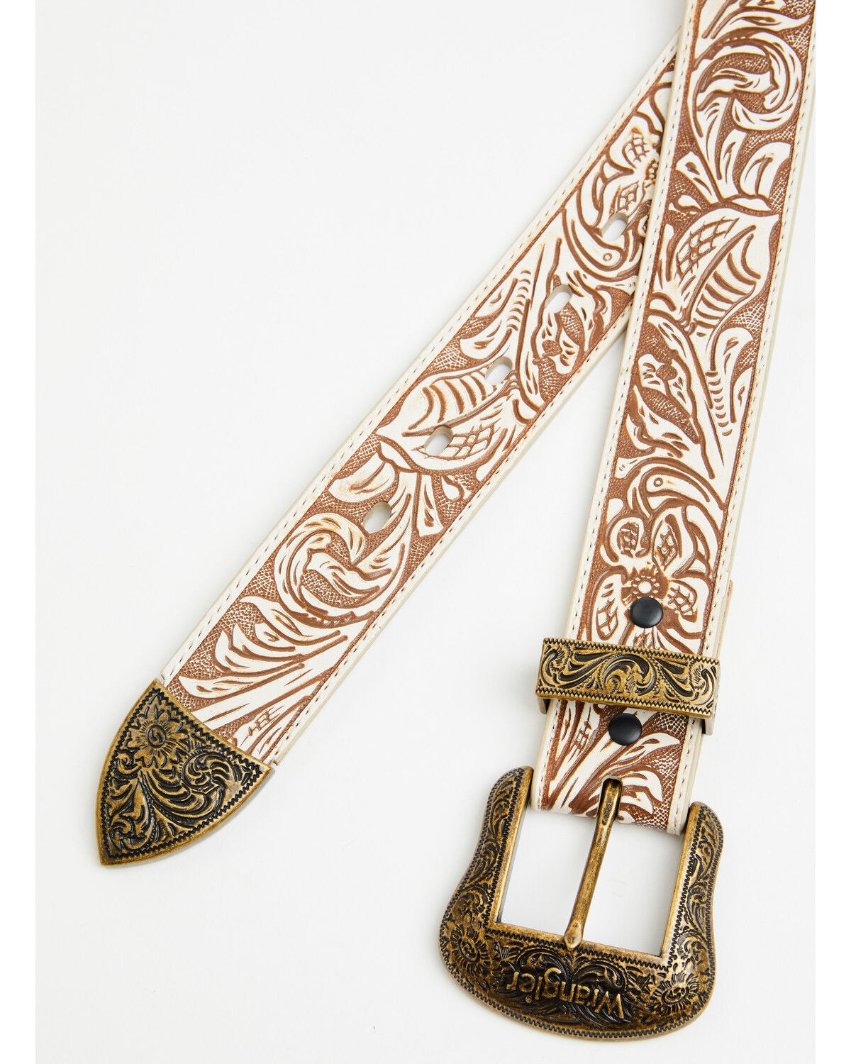 Image #2 - Wrangler Women's Floral Embossed Leather Belt, Off White, hi-res