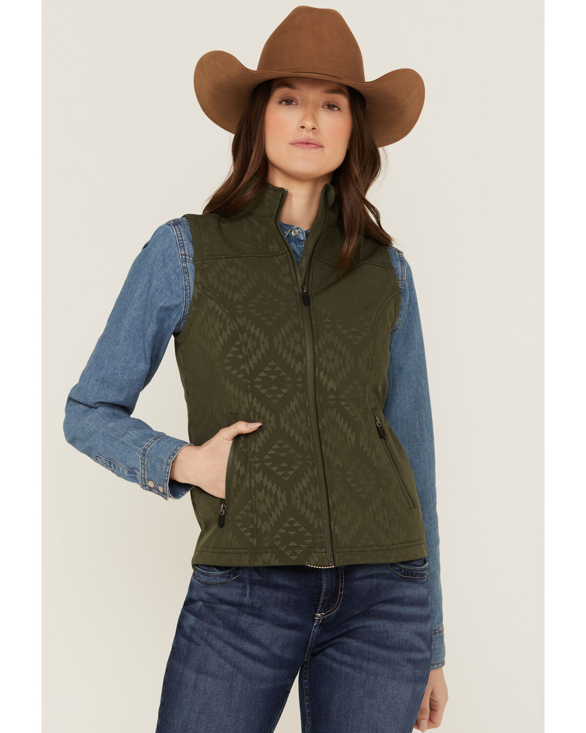 Image #2 - RANK 45® Women's Southwestern Print Softshell Riding Vest, , hi-res