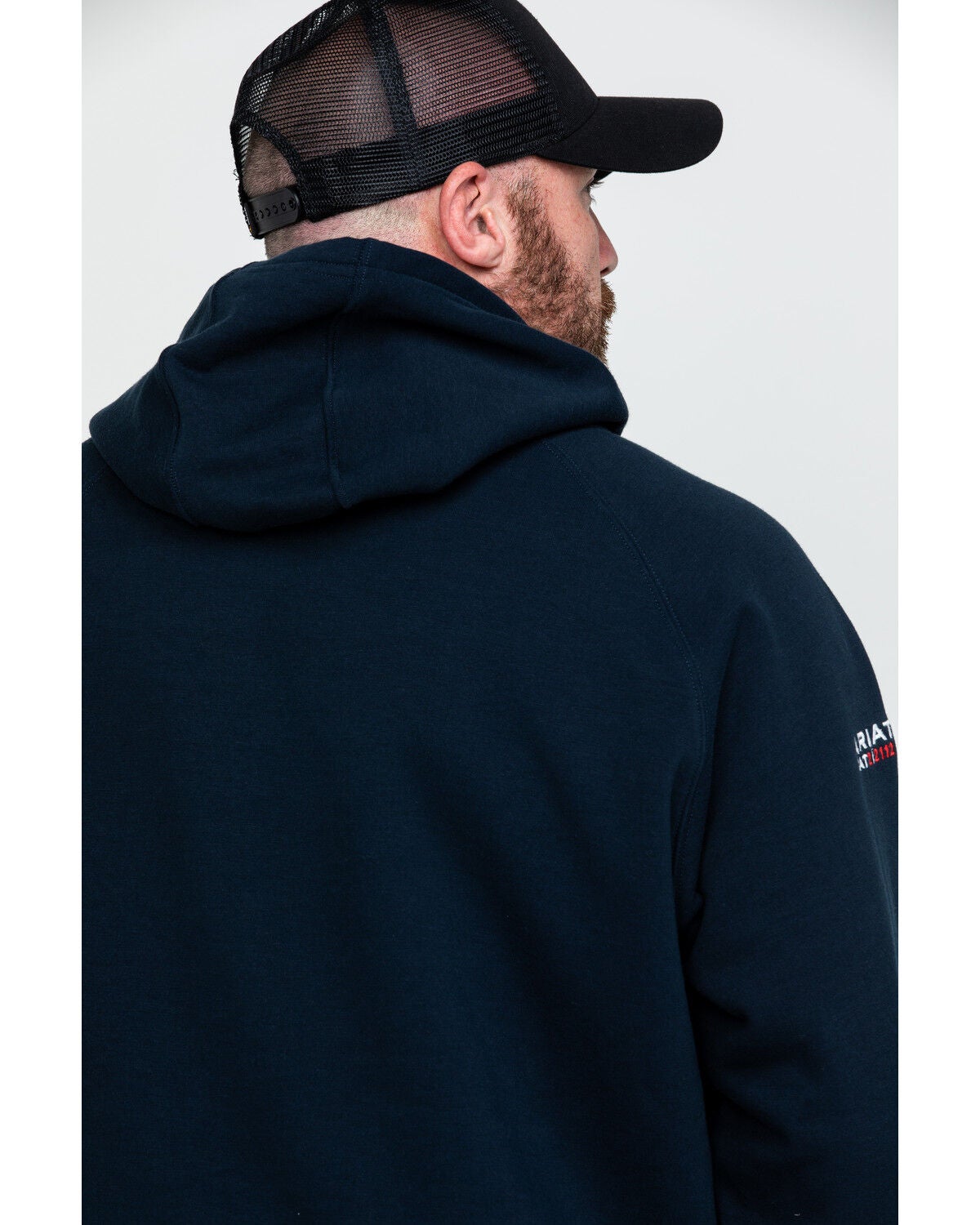 Image #2 - Ariat Men's FR Primo Fleece Logo Hooded Work Sweatshirt - Big, Navy, hi-res
