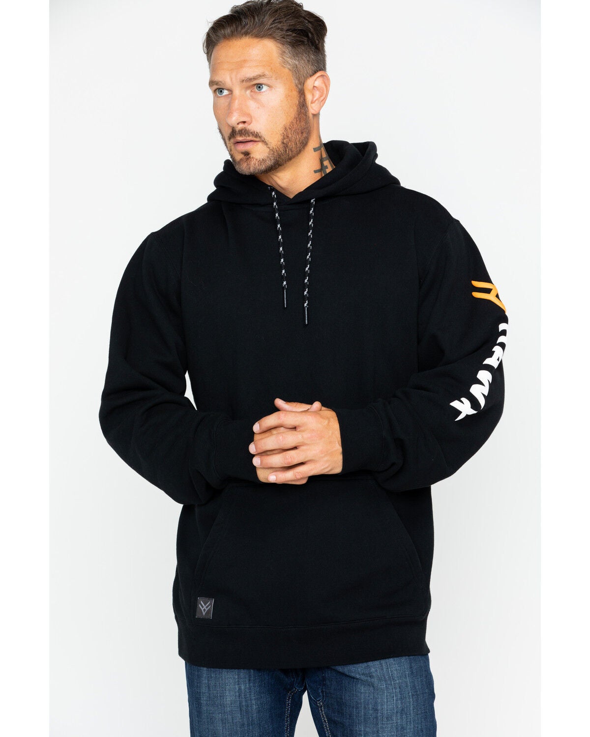 Hawx Men's Logo Sleeve Hooded Work Sweatshirt, Black, hi-res