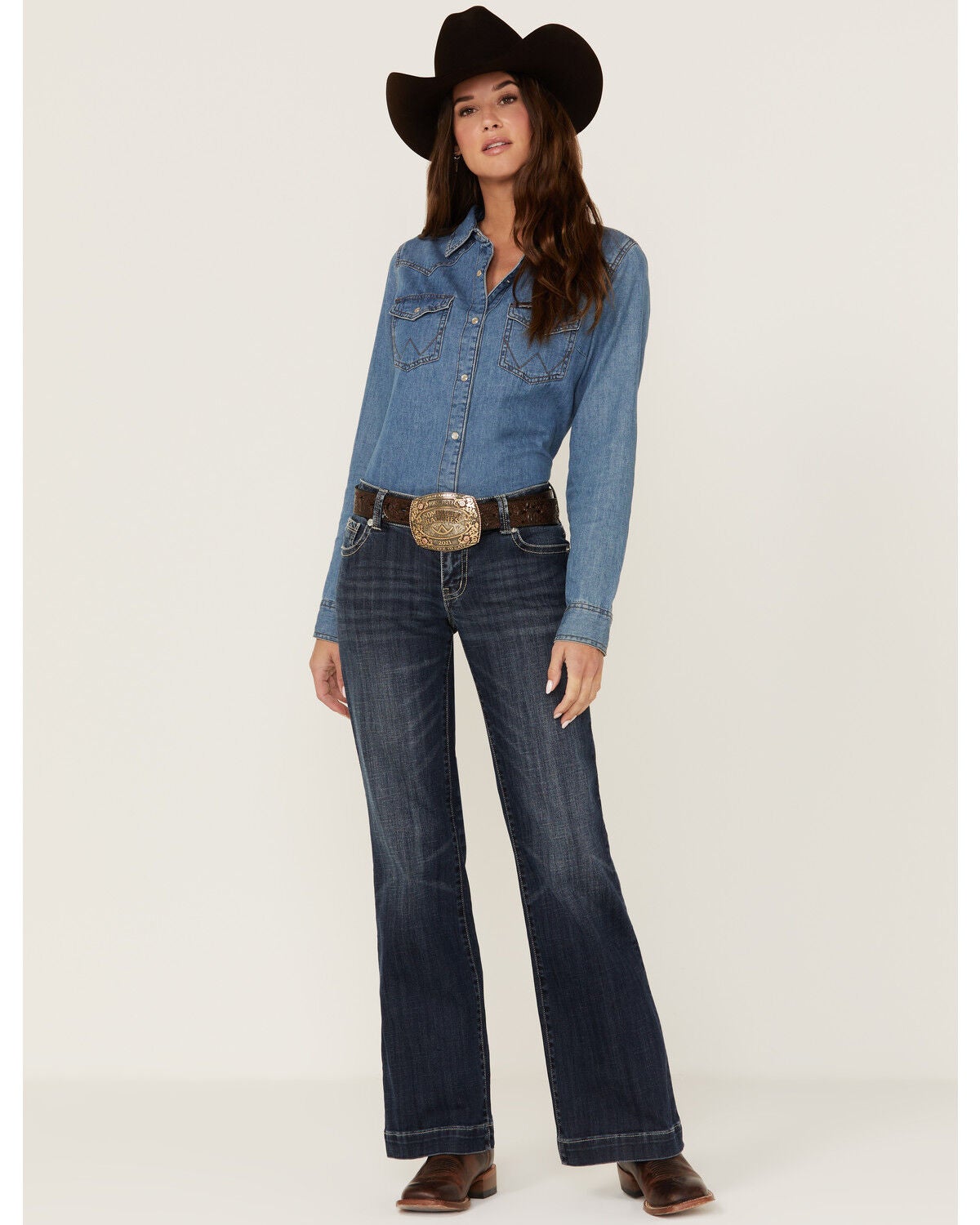 Stetson Women's 214 Trouser Flare Jeans, Blue, hi-res