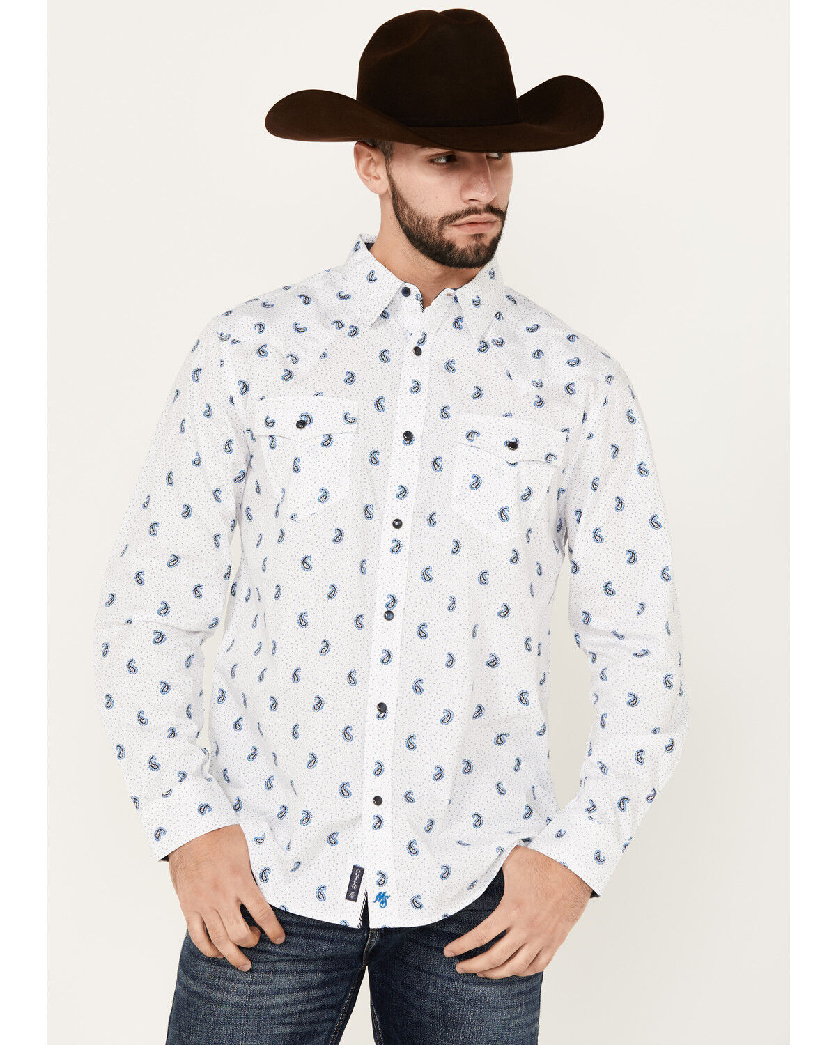 Image #1 - Moonshine Spirit Men's Attitude Paisley Print Long Sleeve Snap Western Shirt, White, hi-res