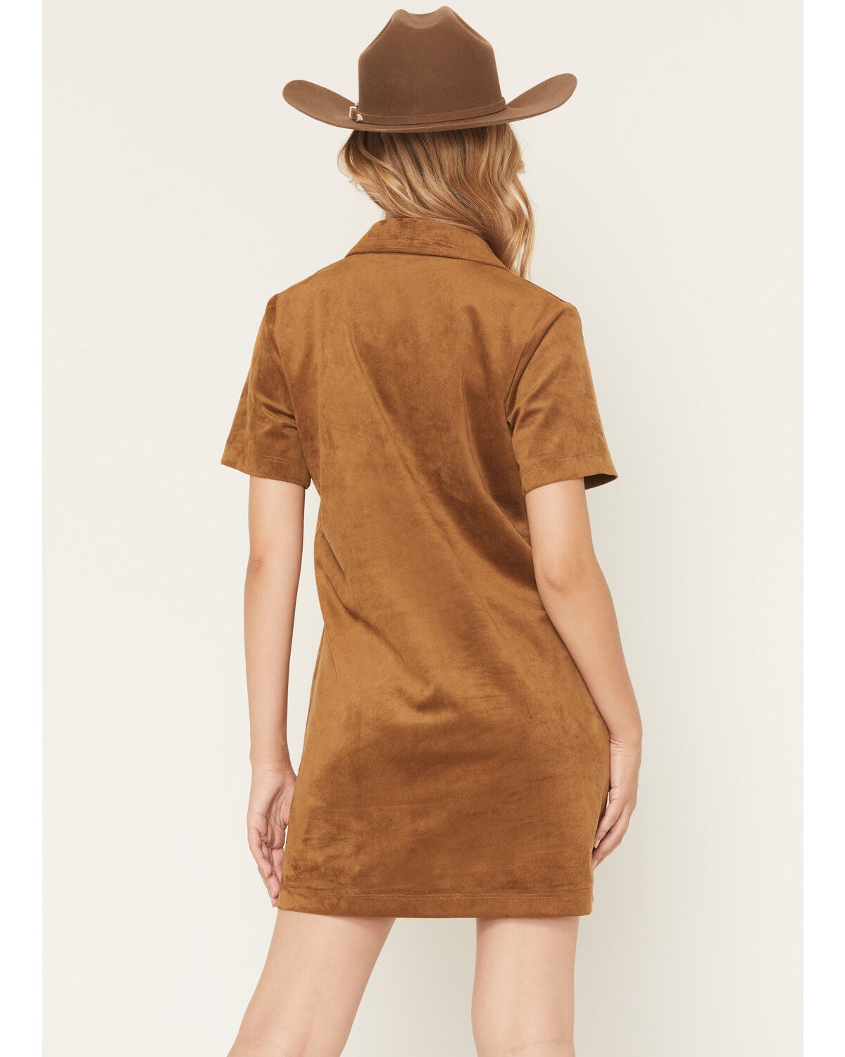 Image #4 - White Crow Women's Faux Suede Short Sleeve Snap Mini Dress, Brown, hi-res