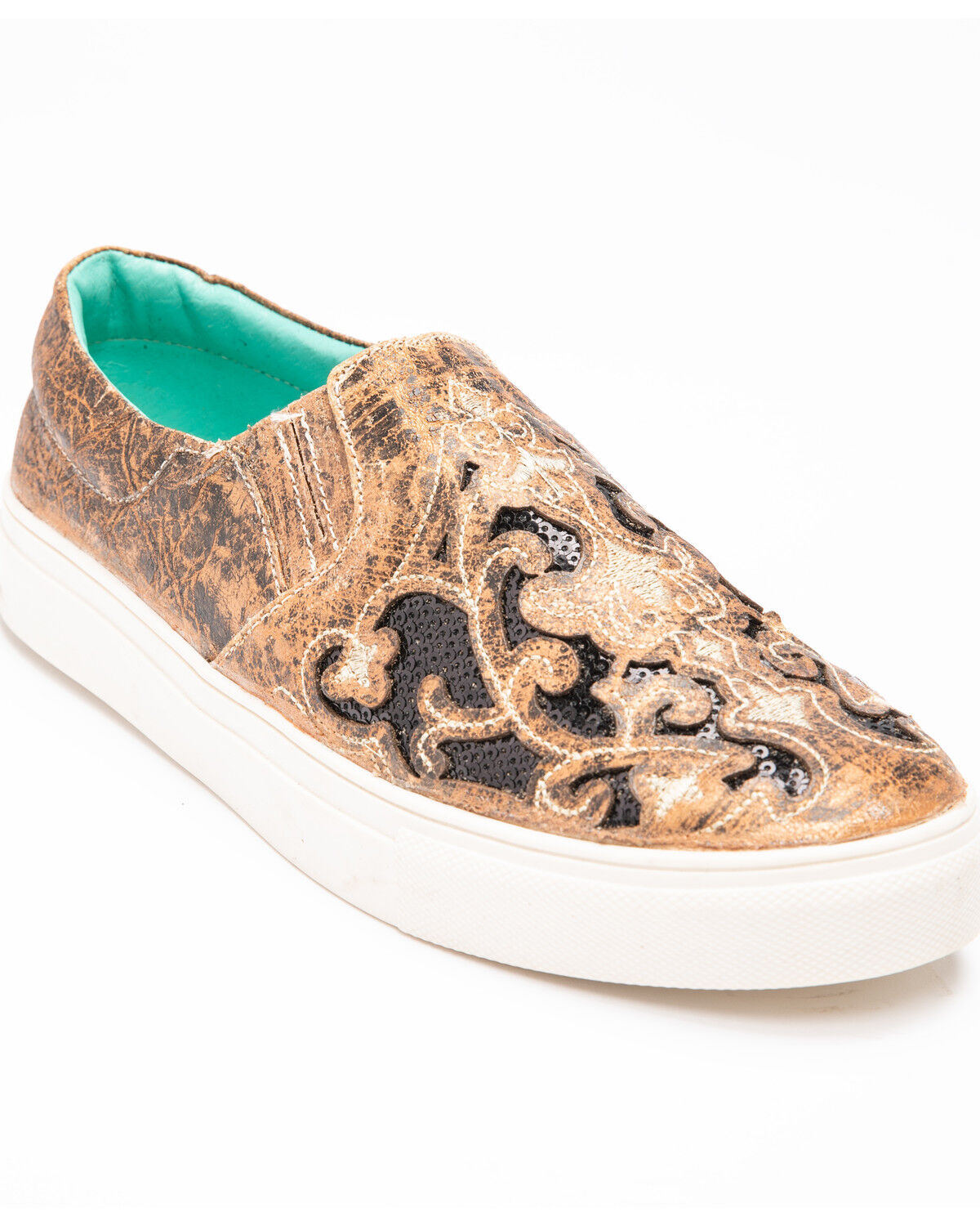 Image #1 - Corral Women's Floral Embroidered Glitter Inlay Sneakers, Black, hi-res
