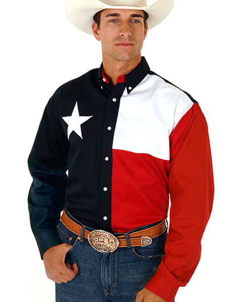 Roper Texas Flag Shirt, Navy, hi-res