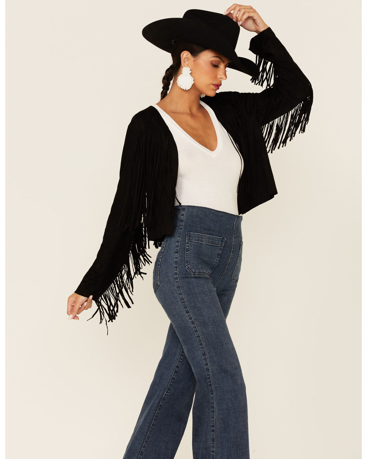 Image #1 - Vocal Women's Faux Suede Western Fringe Jacket, Black, hi-res