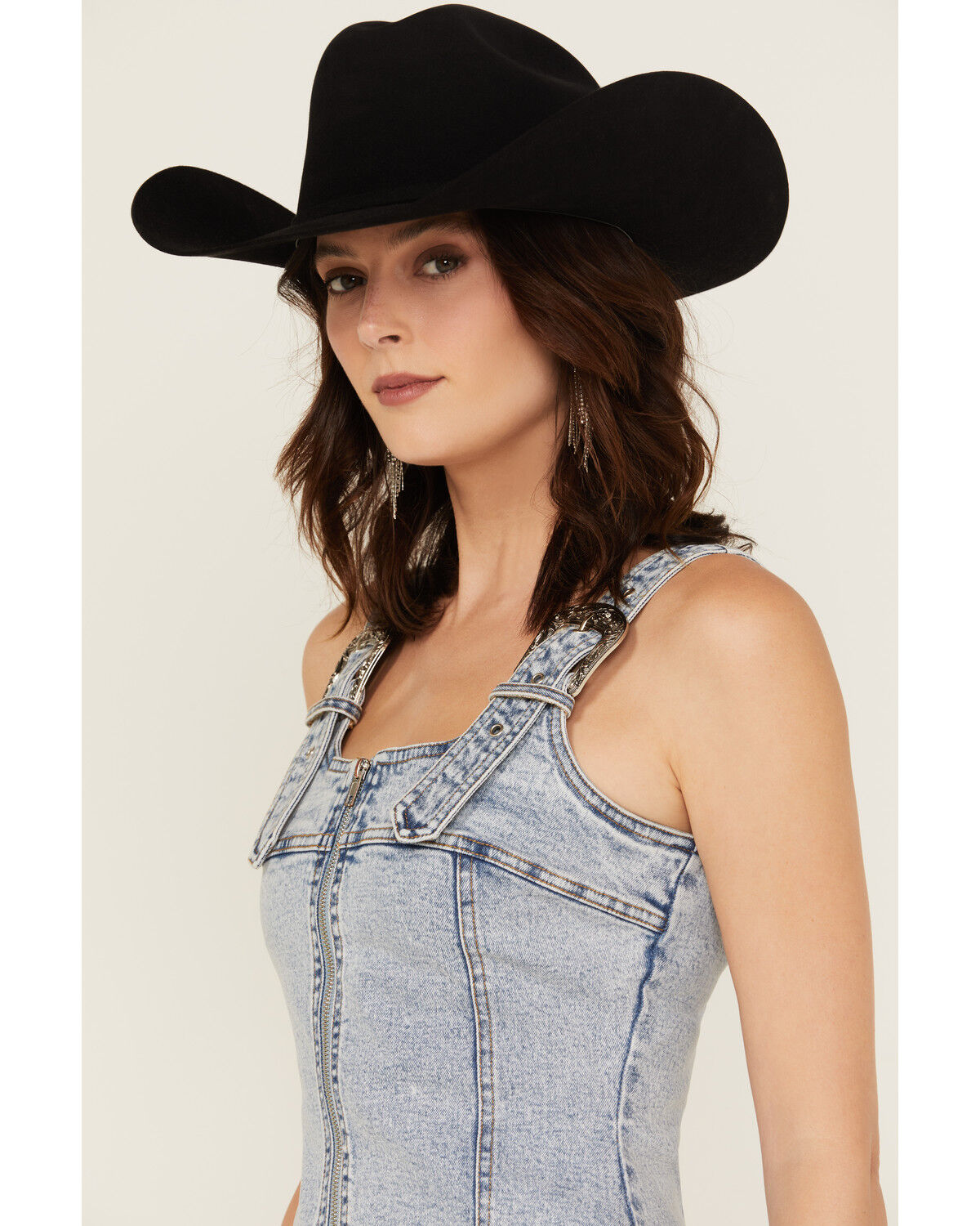 Image #2 - Blue B Women's Sleeveless Buckle Strap Denim Top, Light Wash, hi-res