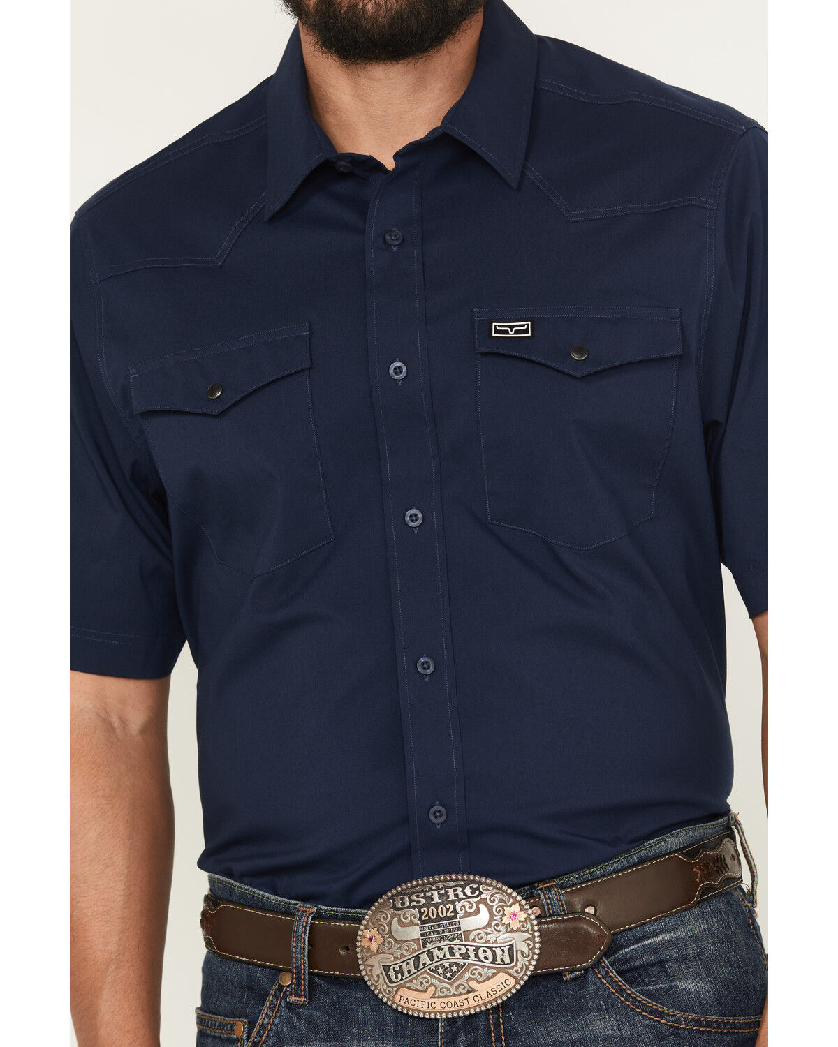 Image #3 - Kimes Ranch Men's Solid Short Sleeve Button-Down Performance Shirt, Navy, hi-res