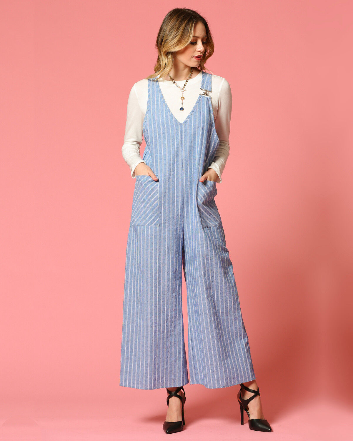 striped blue jumpsuit
