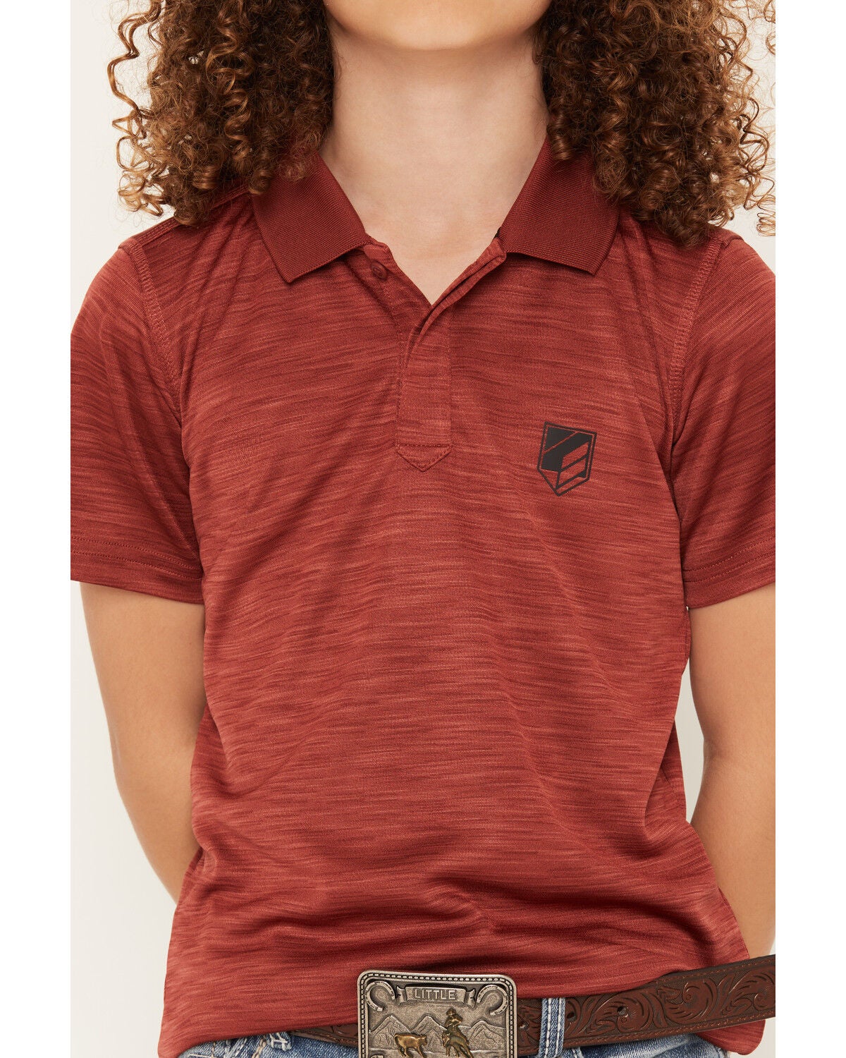 Image #3 - RANK 45&reg; Boys' Heeler Solid Short Sleeve Button-Down Polo Shirt, Brick Red, hi-res