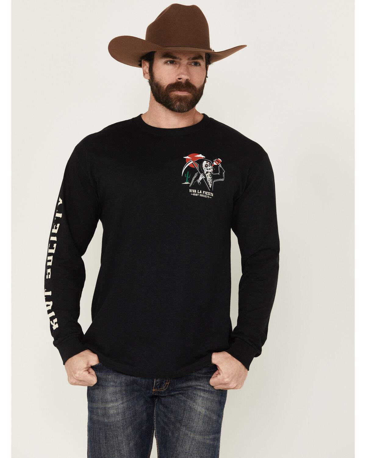 Image #2 - Riot Society Men's Viva La Fiesta Reaper Long Sleeve Graphic T-Shirt, Black, hi-res