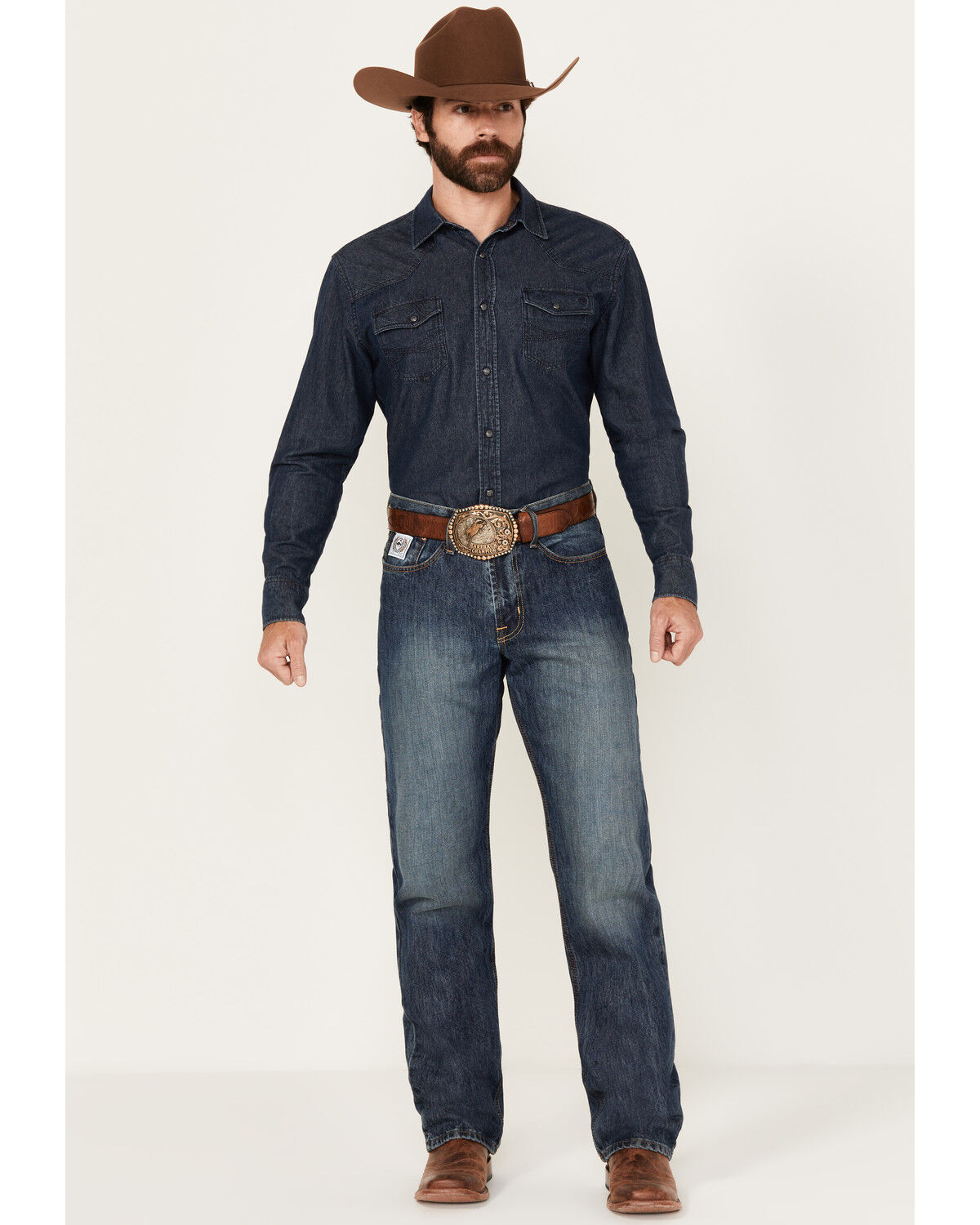 Image #1 - Cinch Men's White Label Relaxed Fit Denim Jeans Dark Stonewash Denim Jeans, No Color, hi-res
