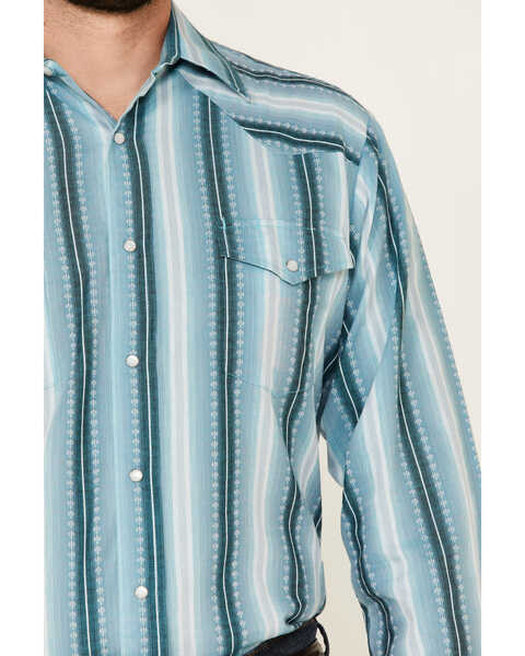 Roper Men's Aqua Ombre Dobby Stripe Long Sleeve Pearl Snap Western Shirt , Blue, hi-res