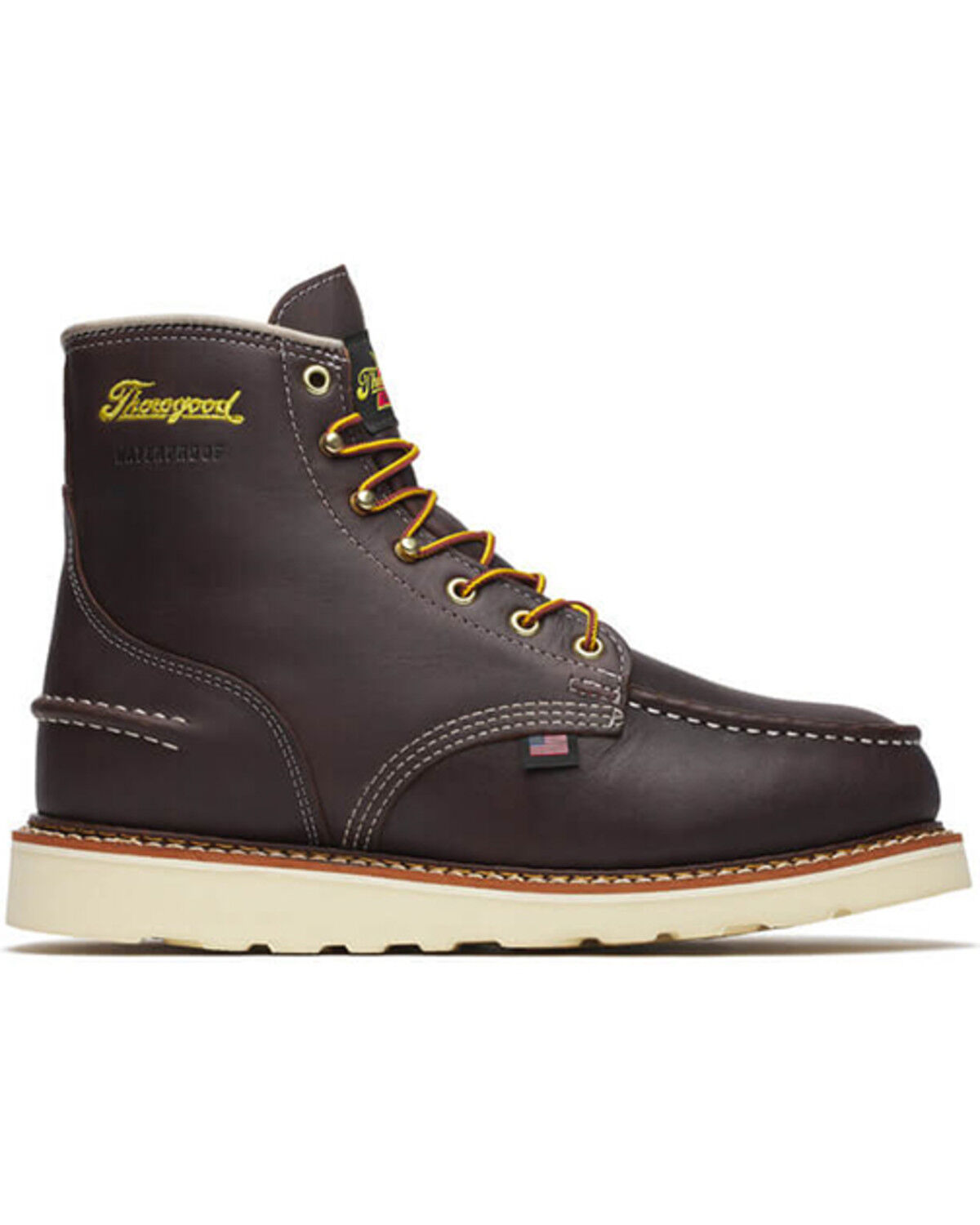 Image #2 - Thorogood Men's 6" Briar Pitstop Waterproof Work Boots - Moc Toe, Brown, hi-res