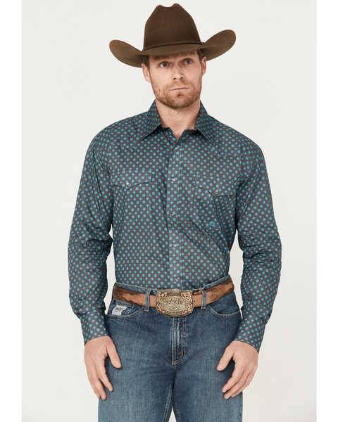 Roper Men's Amarillo Geo Print Long Sleeve Western Western Snap Shirt, Dark Grey, hi-res