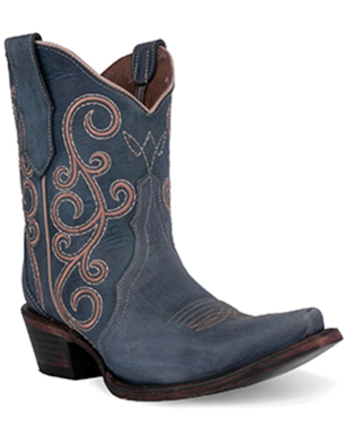 Image #1 - Circle G Women's Distressed Embroidered Triad Ankle Boots - Snip Toe, Blue, hi-res