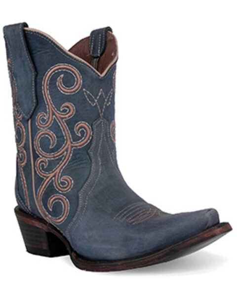 Circle G Women's Distressed Embroidered Triad Ankle Boots - Snip Toe , Blue, hi-res