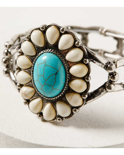 Image #2 - Shyanne Women's Desert Charm Turquoise & Bone Concho Stretch Bracelet, Silver, hi-res