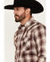 Image #2 - Ely Walker Men's Plaid Print Long Sleeve Pearl Snap Western Shirt, Burgundy, hi-res
