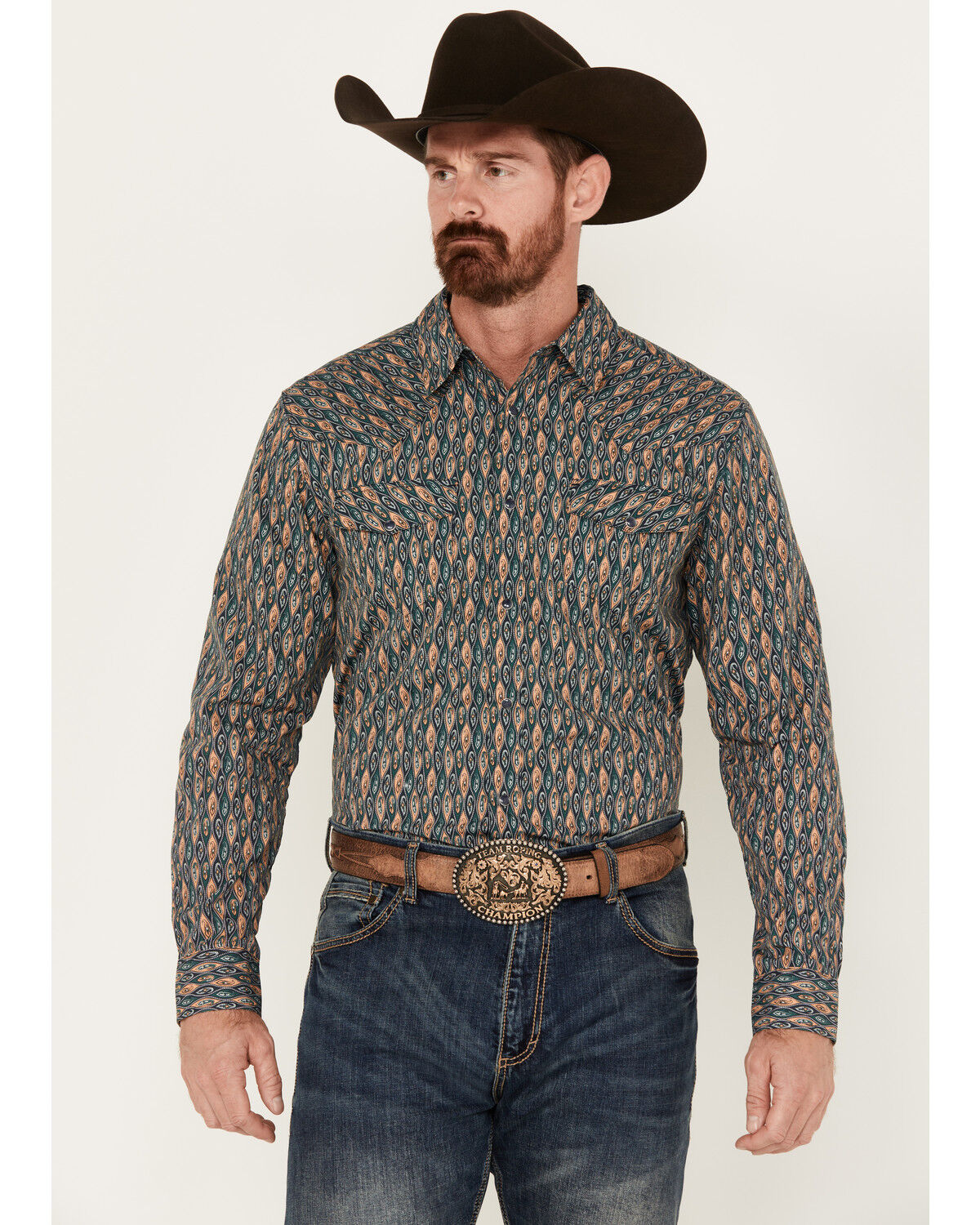 Image #1 - Gibson Trading Co Men's Remnant Paisley Print Long Sleeve Snap Western Shirt, Indigo, hi-res