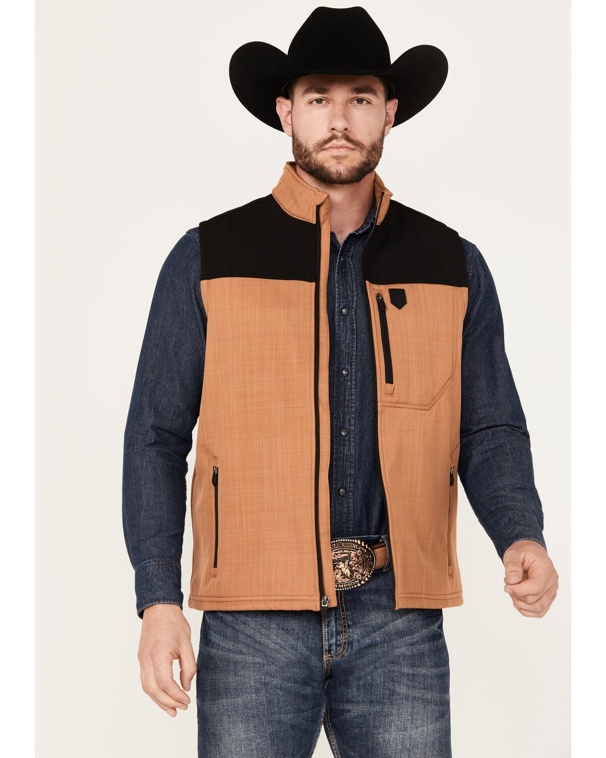 RANK 45&reg; Men's Lakewood Softshell Block Vest, Lt Brown, hi-res