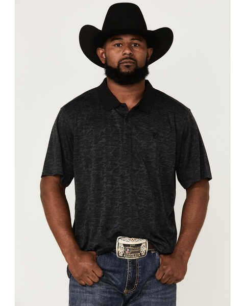 RANK 45® Men's Rowel Camo Print Performance Polo Shirt , Black, hi-res