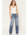 Image #3 - Miss Me Women's Medium Wash Mid Rise Paisley Pocket Slim 32" Bootcut Stretch Denim Jeans, Medium Wash, hi-res