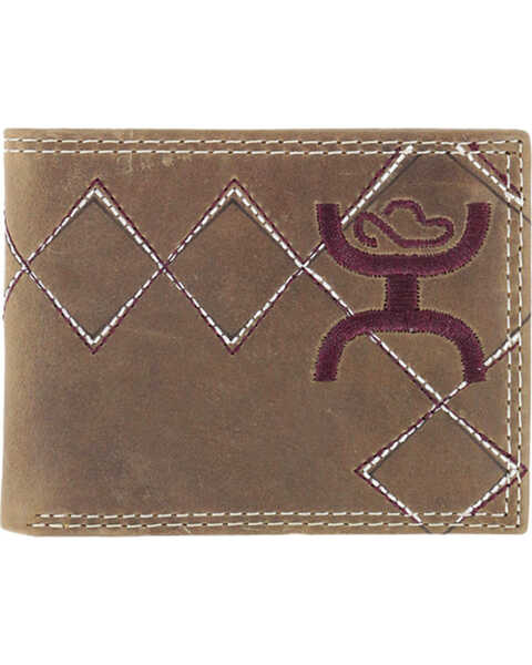 HOOey Men's Embroidered Bi-Fold Wallet, Brown, hi-res