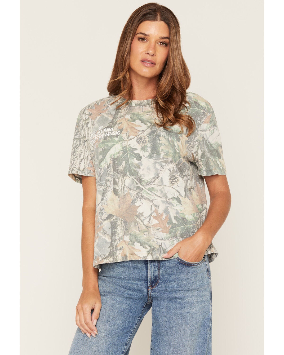 Los Sundays Women's Camo Tequila Short Sleeve Graphic Tee, Green, hi-res
