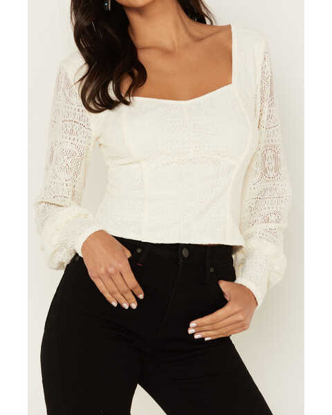 Image #3 - Idyllwind Women's Dallas Smocked Lace Puff Sleeve Top, Ivory, hi-res