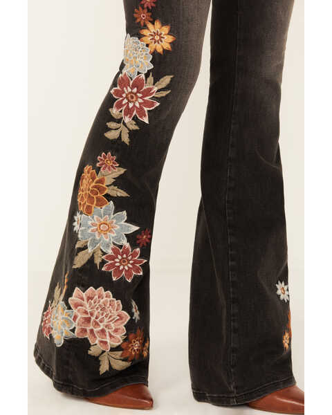 Image #2 - Driftwood Women's High Rise Farrah Neptune Floral Flare Jeans , Black, hi-res