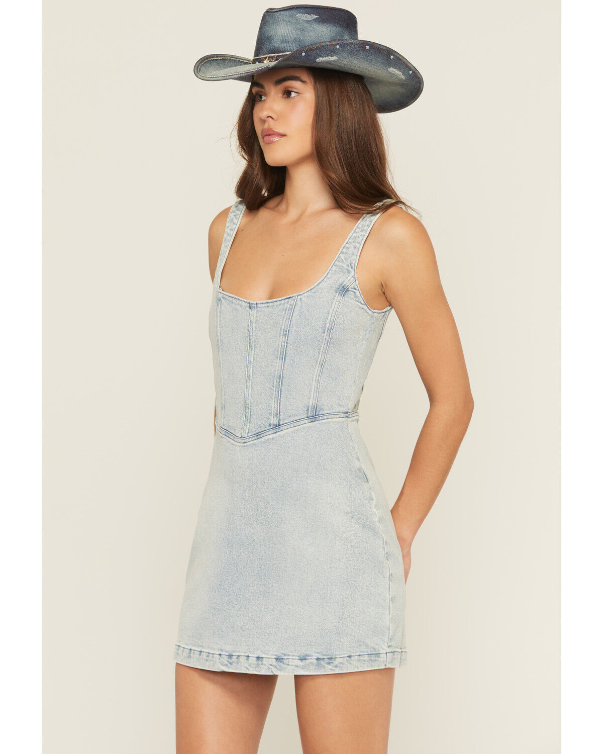 Image #2 - Show Me Your Mumu Women's Light Wash Corset Sleeveless Denim Mini Dress, Light Wash, hi-res