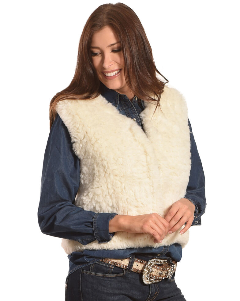 Tractr Women's Faux Fur Vest , Cream, hi-res