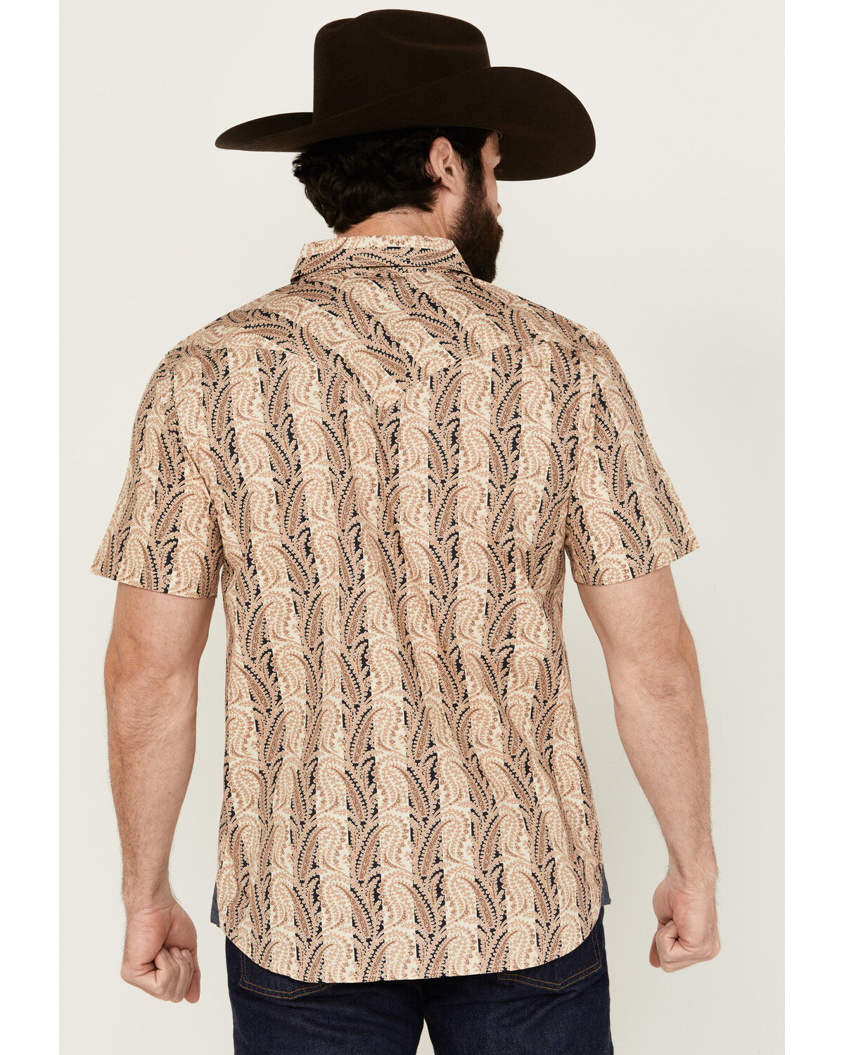 Image #4 - Moonshine Spirit Men's Victory Paisley Striped Short Sleeve Snap Western Shirt, Cream, hi-res
