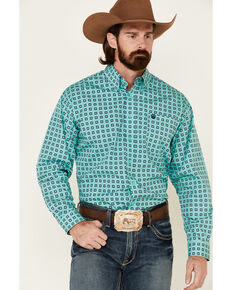 Cinch Men's Floral Geo Print Long Sleeve Western Shirt , Turquoise, hi-res