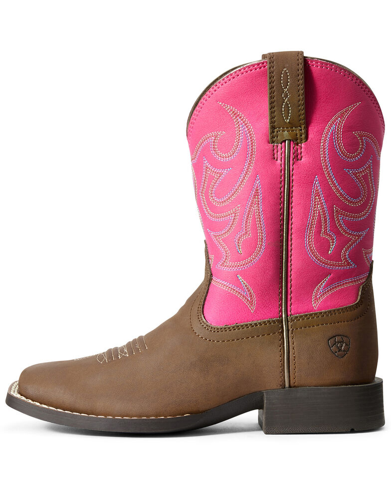 Ariat Youth Girls' Sport Champ Western Boots - Wide Square Toe, Brown, hi-res