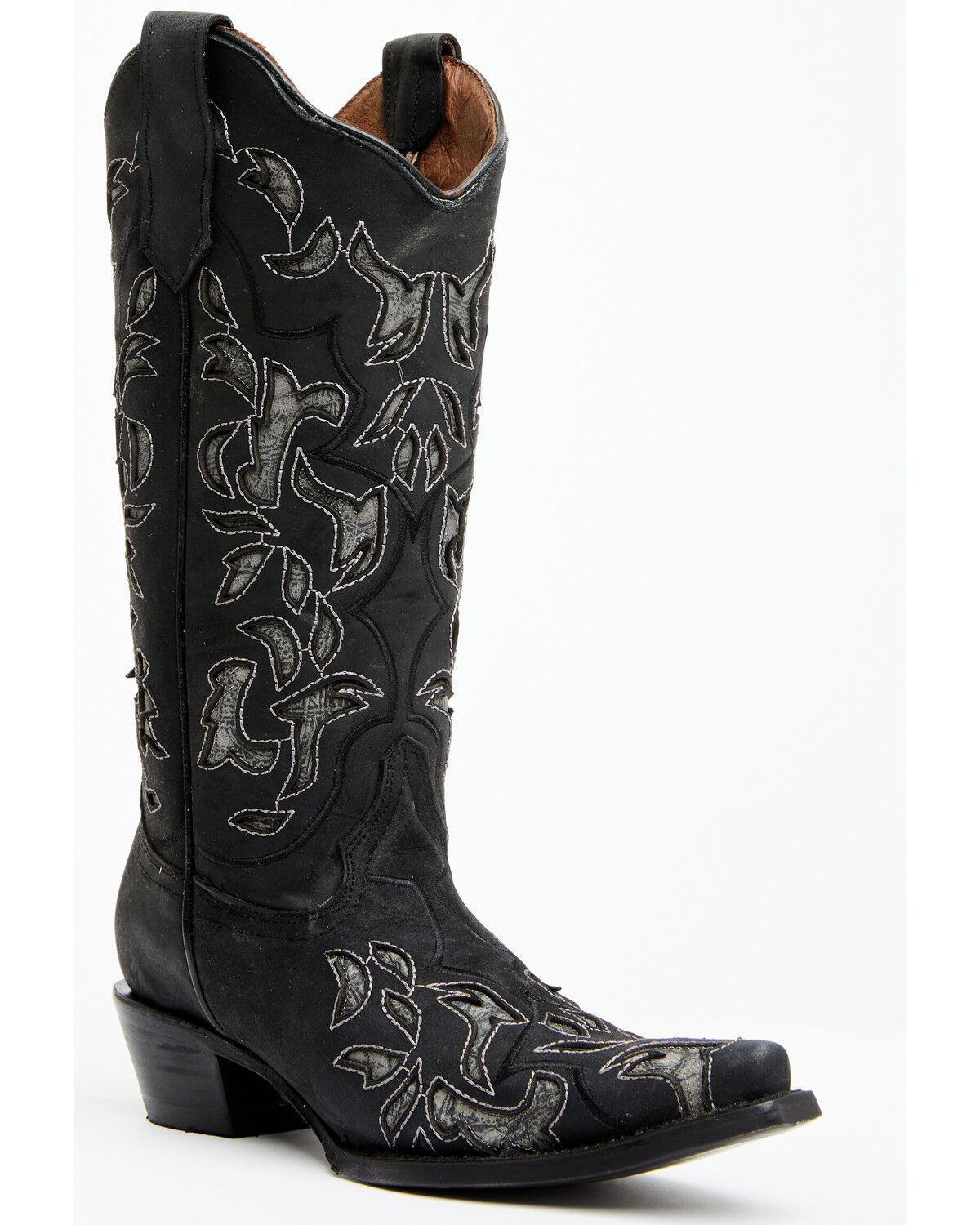 Image #1 - Circle G Women's Inlay Western Boots - Snip Toe, Black/grey, hi-res