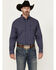 Image #1 - George Strait By Wrangler Men's Plaid Print Long Sleeve Button-Down Stretch Western Shirt, Navy, hi-res
