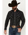 Image #1 - Ely Walker Men's Southwestern Striped Print Long Sleeve Pearl Snap Western Shirt, Black, hi-res