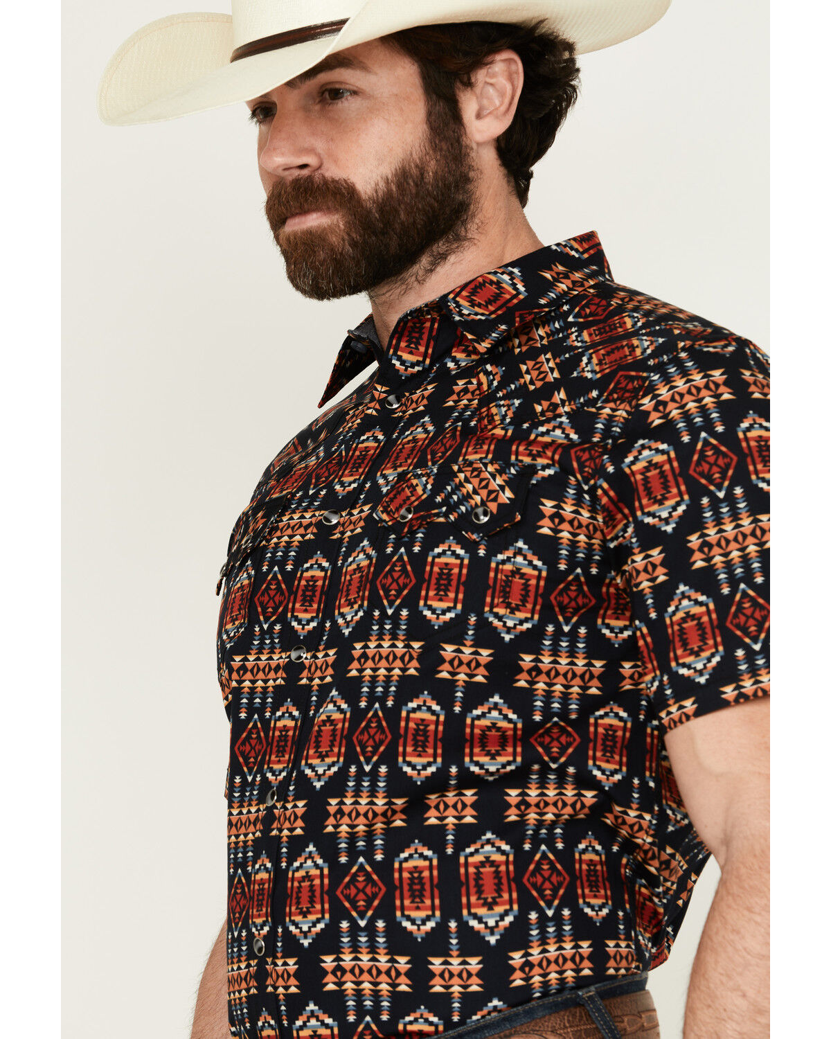Image #2 - Cody James Men's Axe Throw Southwestern Print Short Sleeve Snap Western Shirt, Navy, hi-res