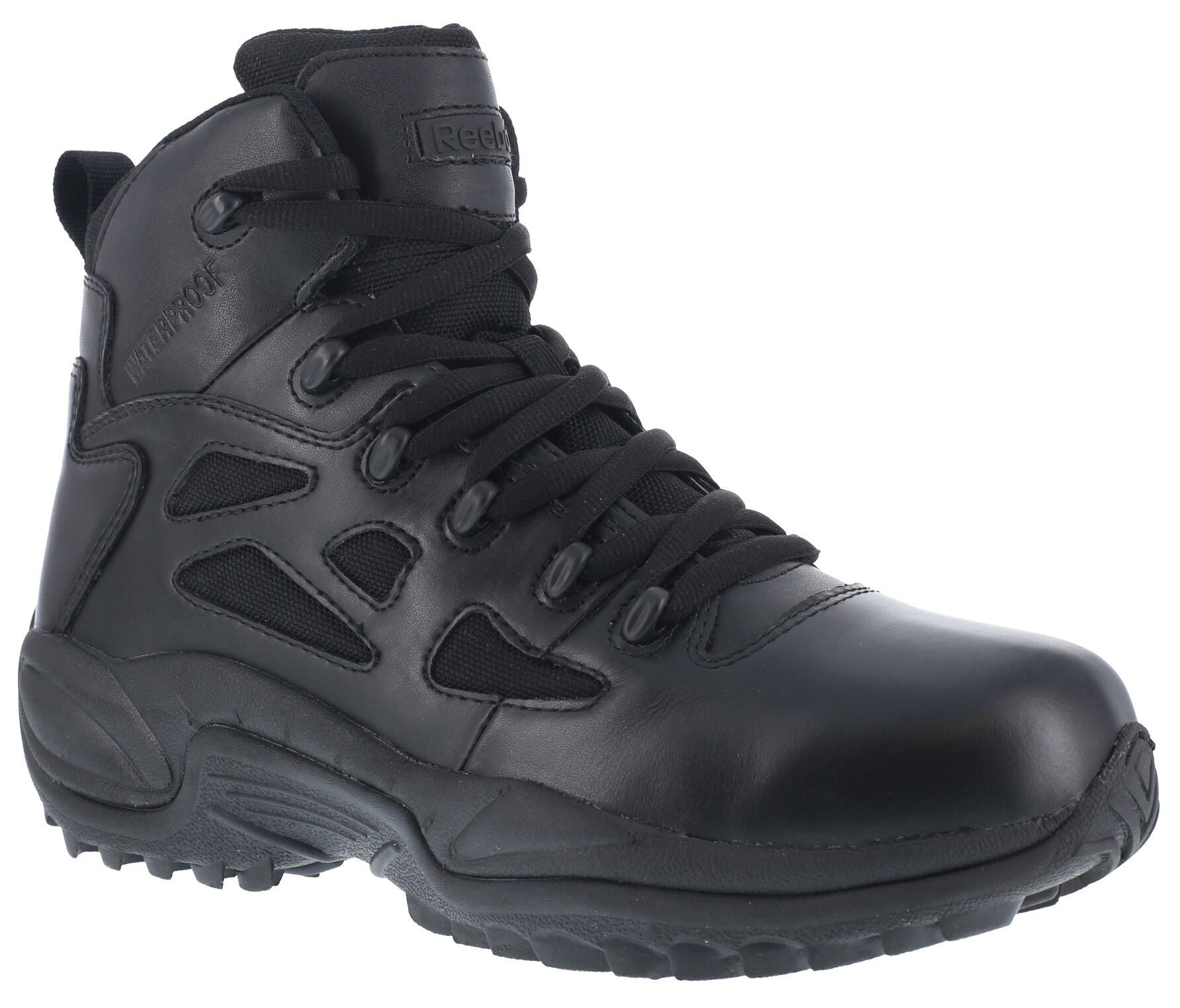 Reebok Men's Stealth 6" Lace-Up Waterproof Side Zip Work Boots - Soft Toe, Black, hi-res