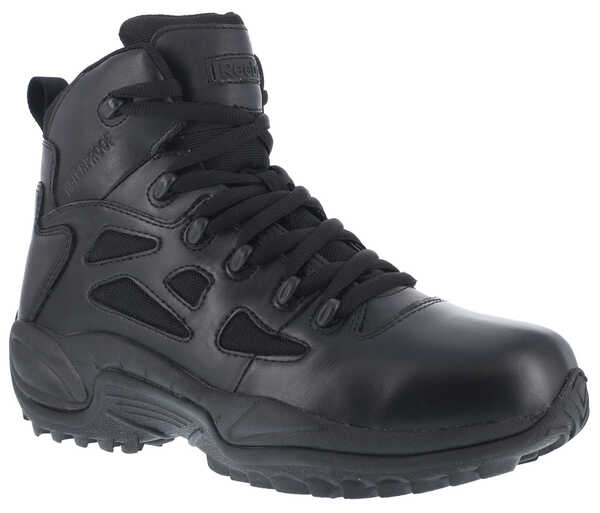 Reebok Men's Stealth 6" Lace-Up Waterproof Side Zip Work Boots - Round Toe, Black, hi-res