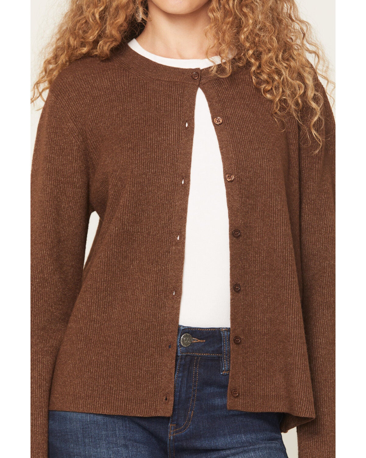Image #3 - Originality Women's Long Sleeve Button-Down Cardigan, Brown, hi-res