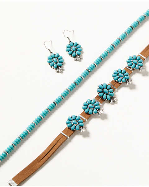 Image #1 - Shyanne Women's Desert Charm Turquoise Choker Necklace & Earring Set - 3-Piece, Silver, hi-res